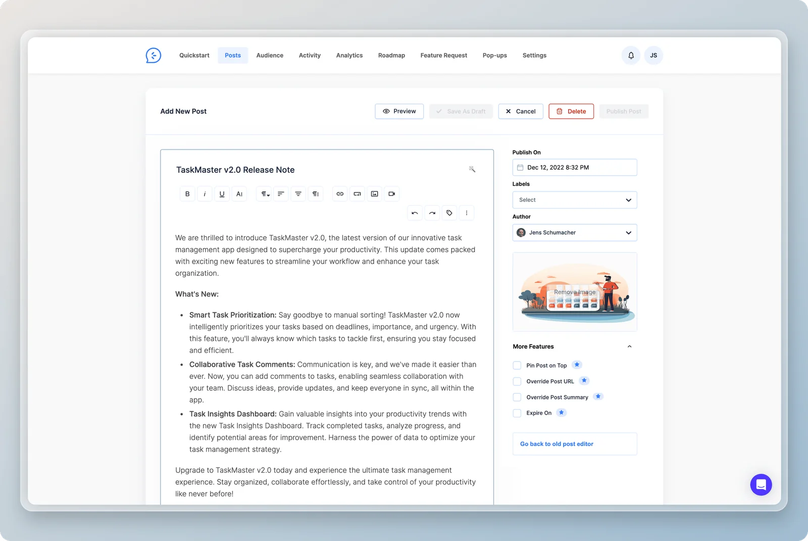 AnnounceKit changelog and notification widget