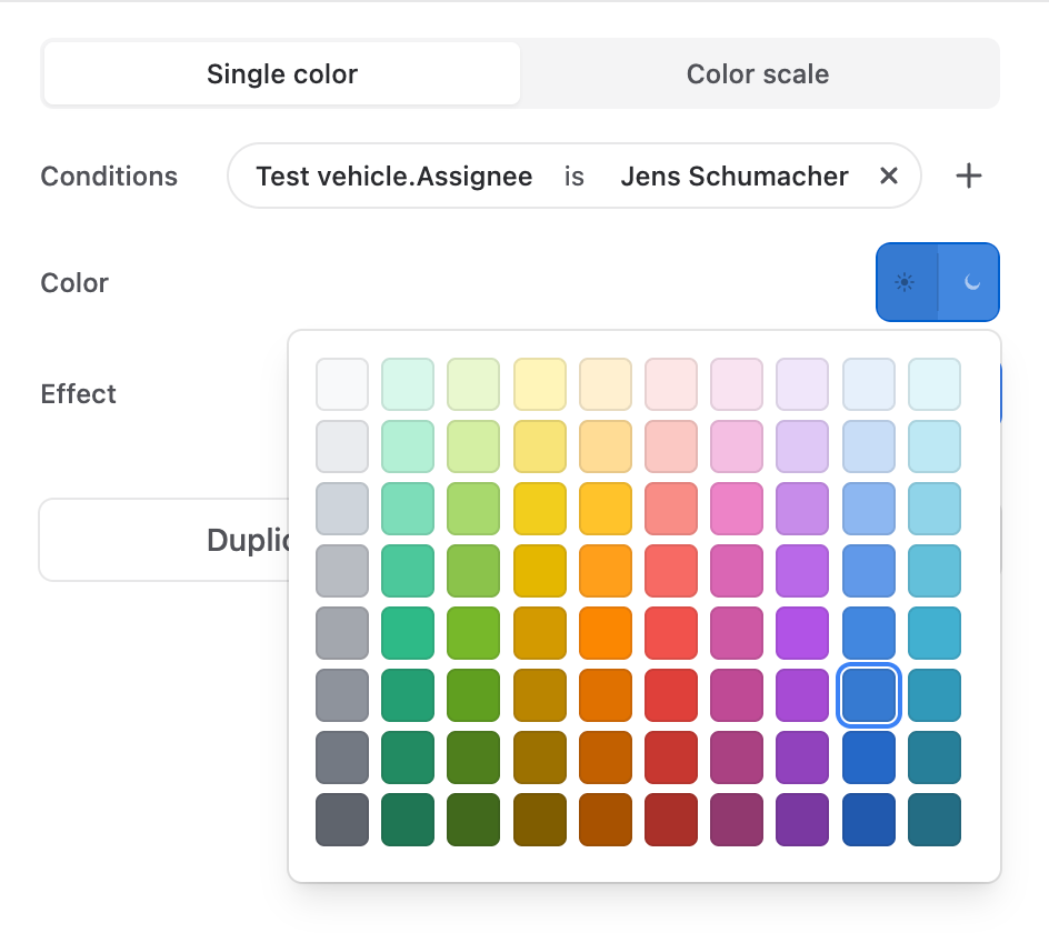 BetterBoard colour rule based on a test vehicle attribute