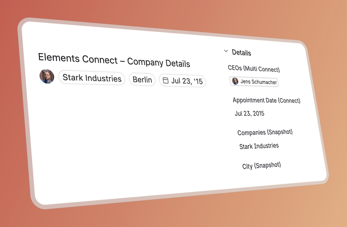 An Elements Connect company-details field on a Jira issue, showing the company name and related connected data.