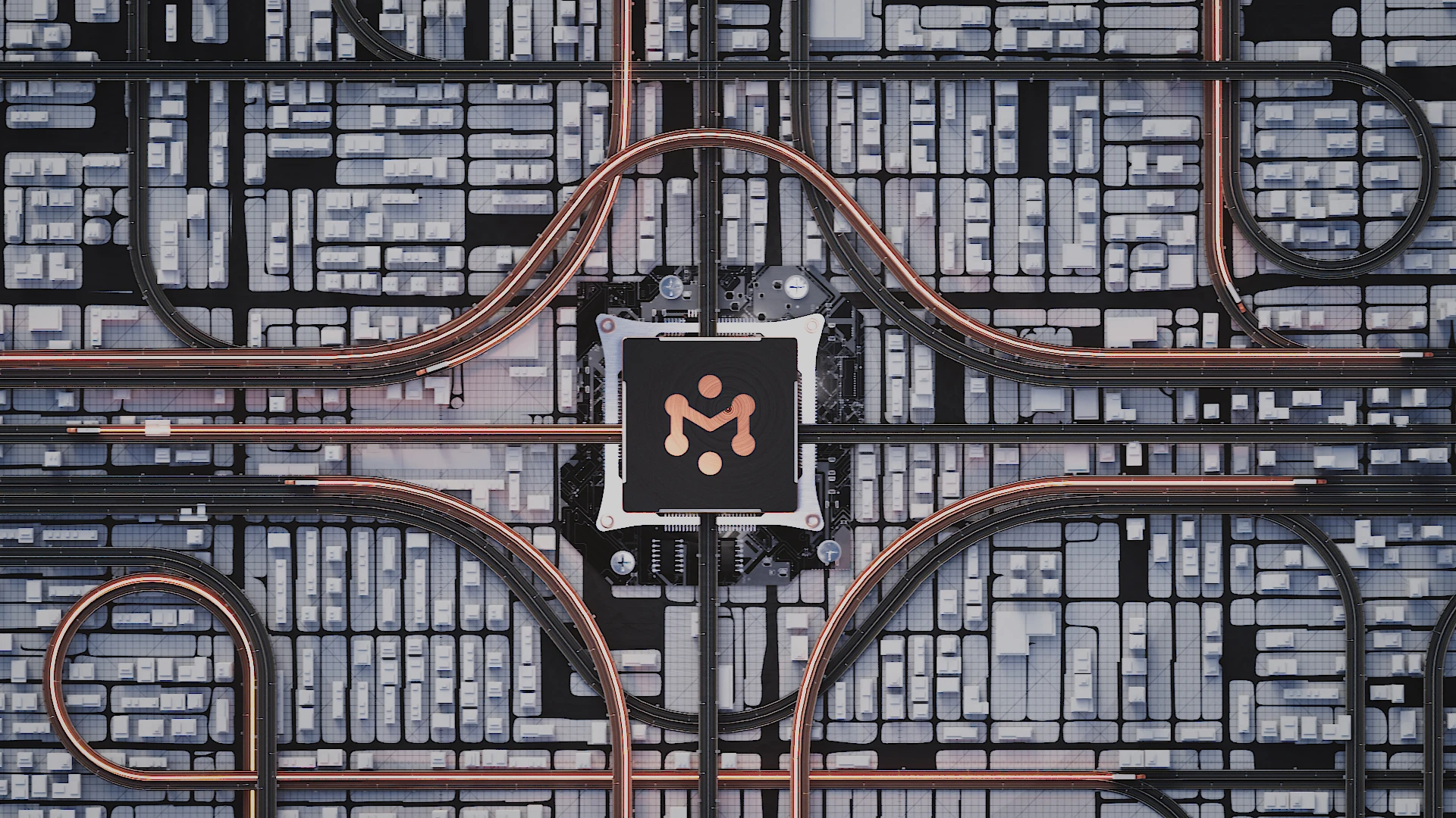A stylized logistics network surrounding the Mastery symbol