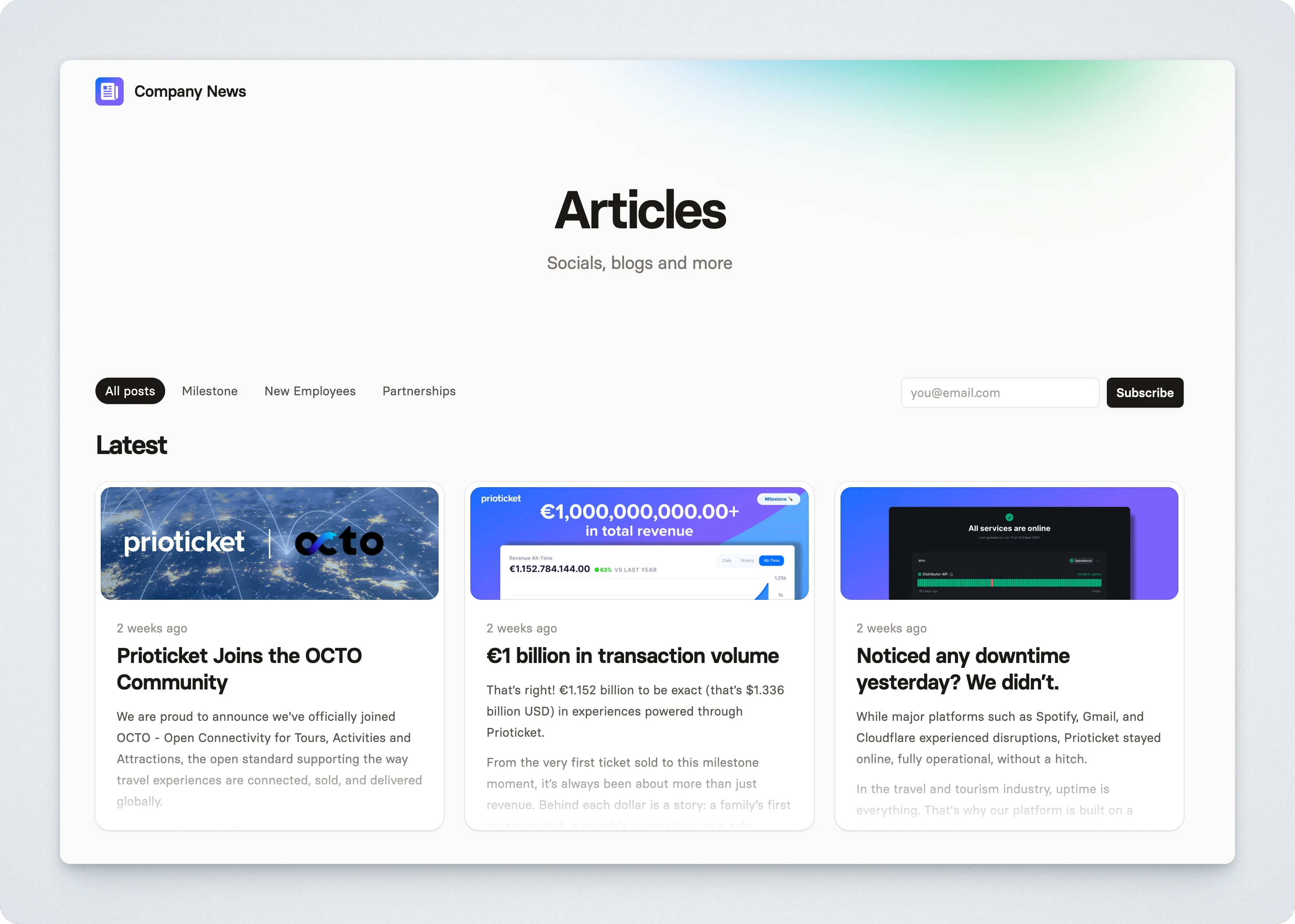 Prioticket company news articles published through Released