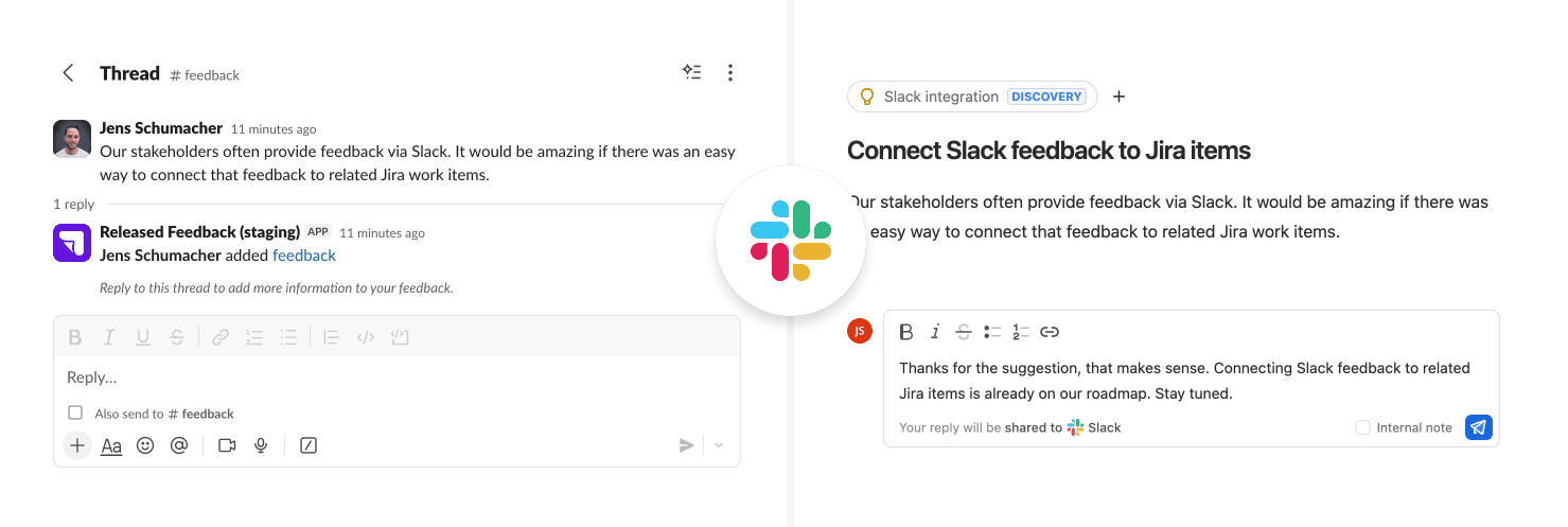 A Slack thread captured as customer feedback